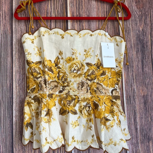 Zimmermann Tops - Zimmermann floral linen scallop top with shoulder ties Size 2